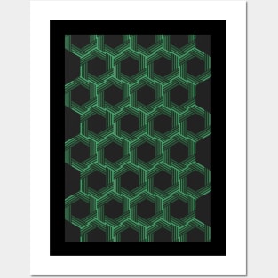 Green Hexagon-Pattern Posters and Art